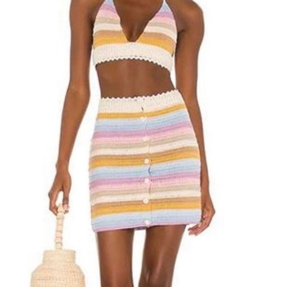 Lovers + Friends NEW Size Large Lisette Crochet Skirt Stripe Beach Revolve NWT - Picture 10 of 10